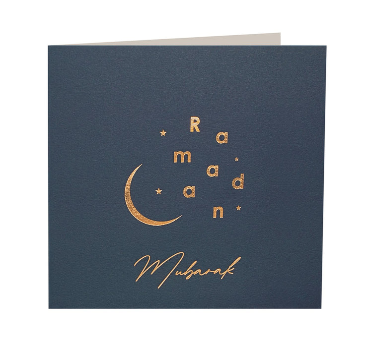 Ramadan Mubarak Gold Foiled Greeting Card in Navy Blue