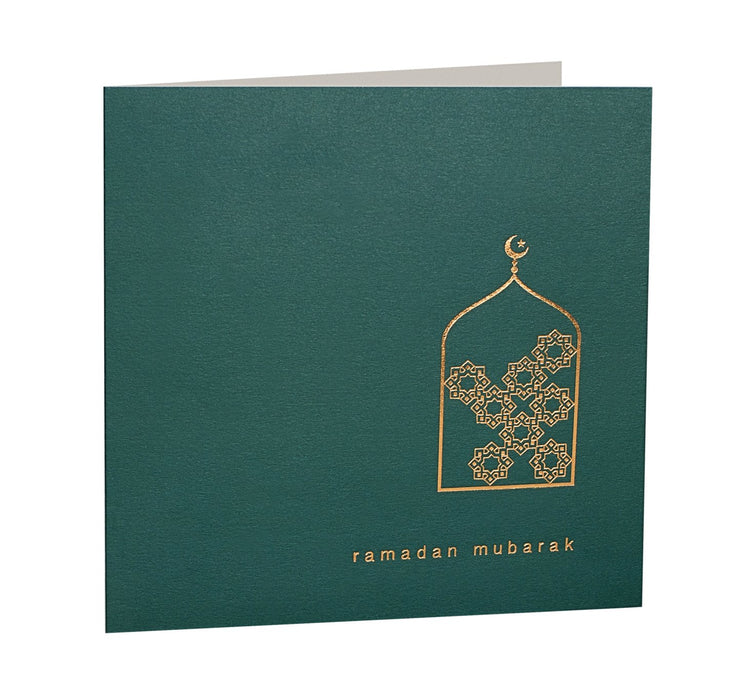 Ramadan Mubarak Gold Foiled Greeting Card in Forest Green