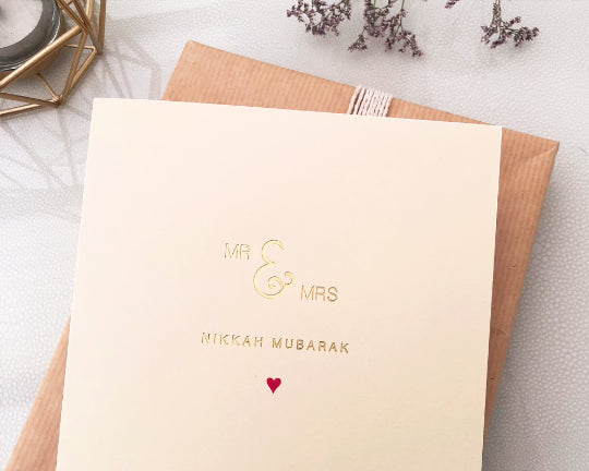 Card - Luxury 'Mr & Mrs Nikkah Mubarak' in Gold Foil (RC32)