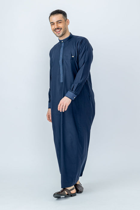 Al Noor Urban Hex Navy Zip Thoub
