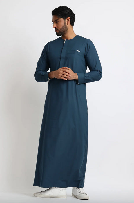 Al Noor Metal Cuff Omani Jubba - Teal Blue