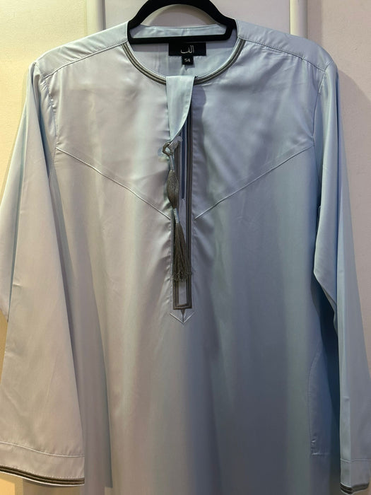 Alif Elegant Shine Omani Men - Sky Blue/Silver