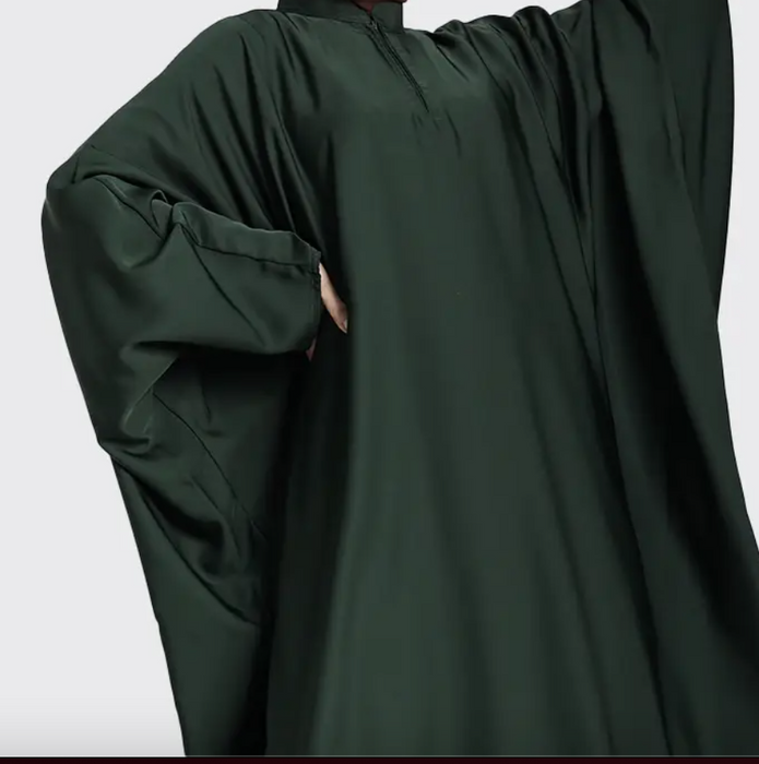Zip Batwing Abaya Bottle Green