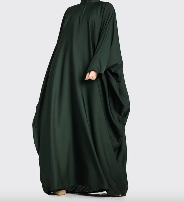 Zip Batwing Abaya Bottle Green