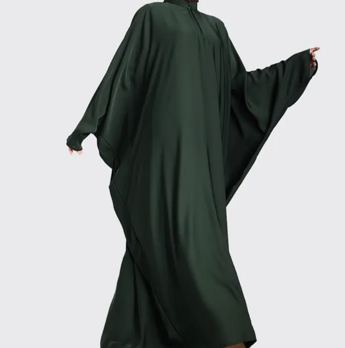 Zip Batwing Abaya Bottle Green
