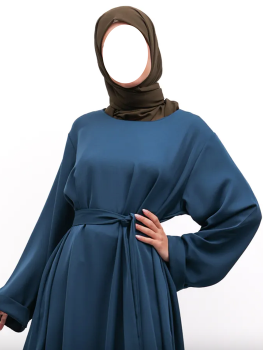 Cuff Plain Abaya Petrol Blue