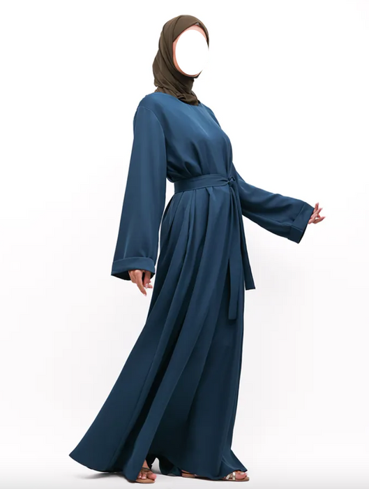 Cuff Plain Abaya Petrol Blue