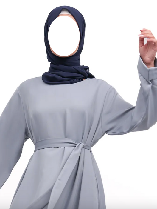 Cuff Plain Abaya Blue-Grey