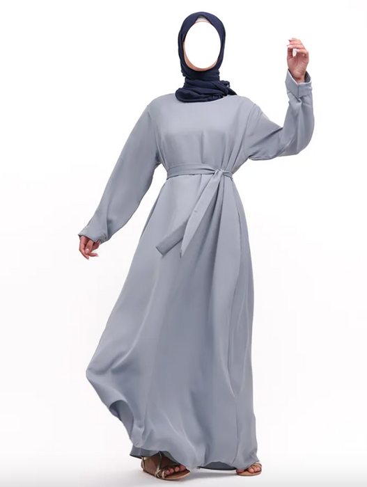 Cuff Plain Abaya Blue-Grey