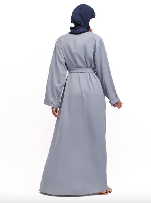 Cuff Plain Abaya Blue-Grey