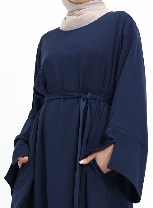 Split Cuff Plain Abaya Navy