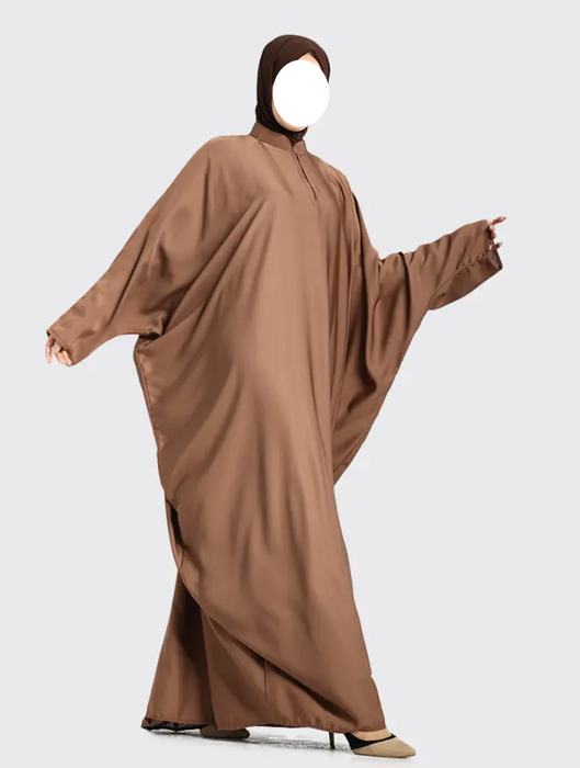 Zip Batwing Abaya Mocha