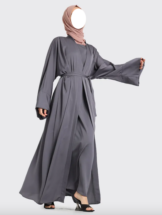 2 Piece Simple Abaya Grey