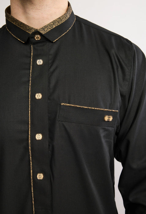 Al Noor R26 J2505 Black Eton Collar Paisley Thobe