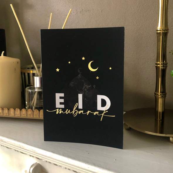 Card: A6 Gold Foiled Black Eid Mubarak Greeting Cards