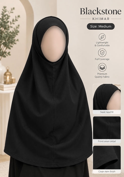 Yusra: Premium Hijab Jersey Turlu Black (Medium)