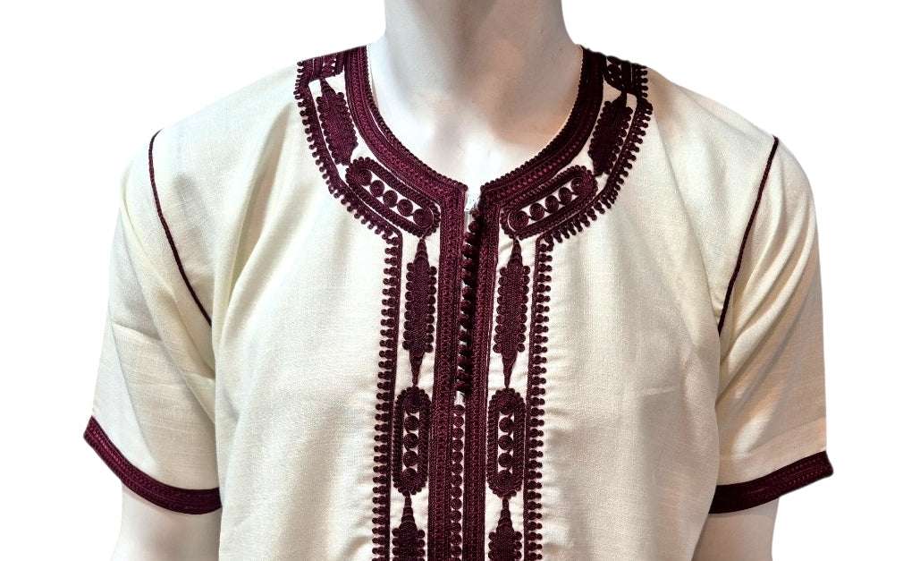 Premium Moroccan Jubbah Cream/Maroon