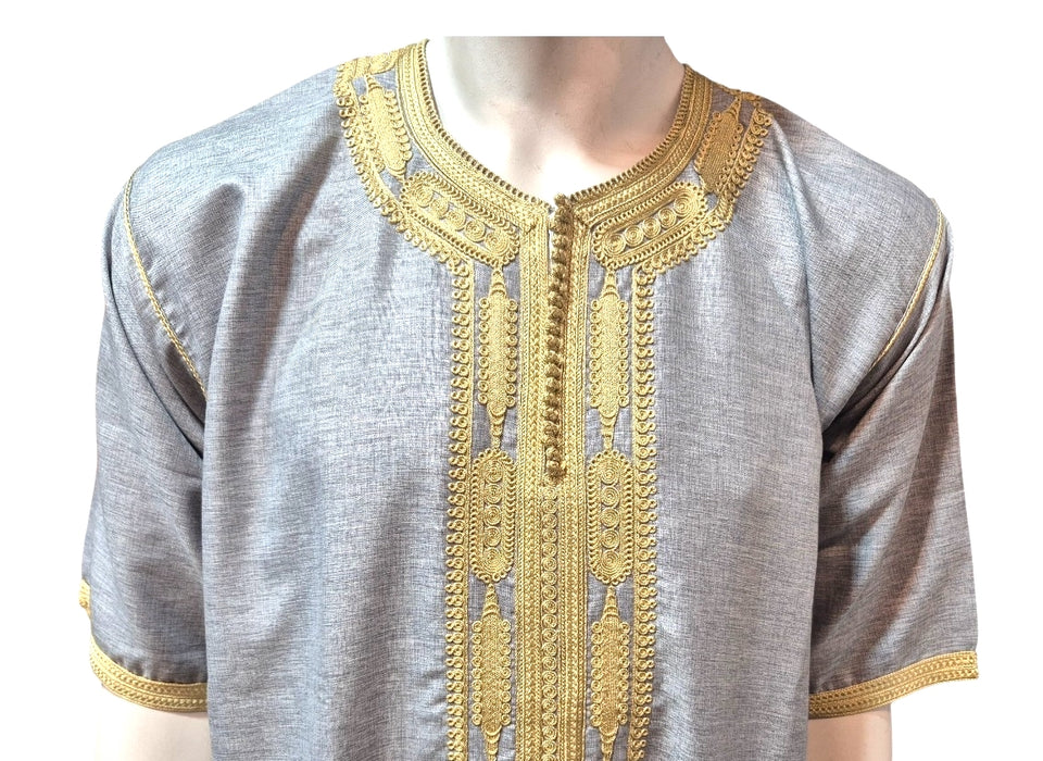 Premium Moroccan Jubbah Grey/Gold