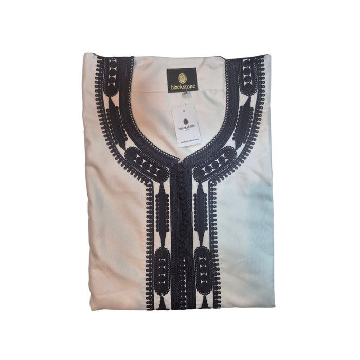Premium Moroccan Long Sleeve Jubbah White/Navy