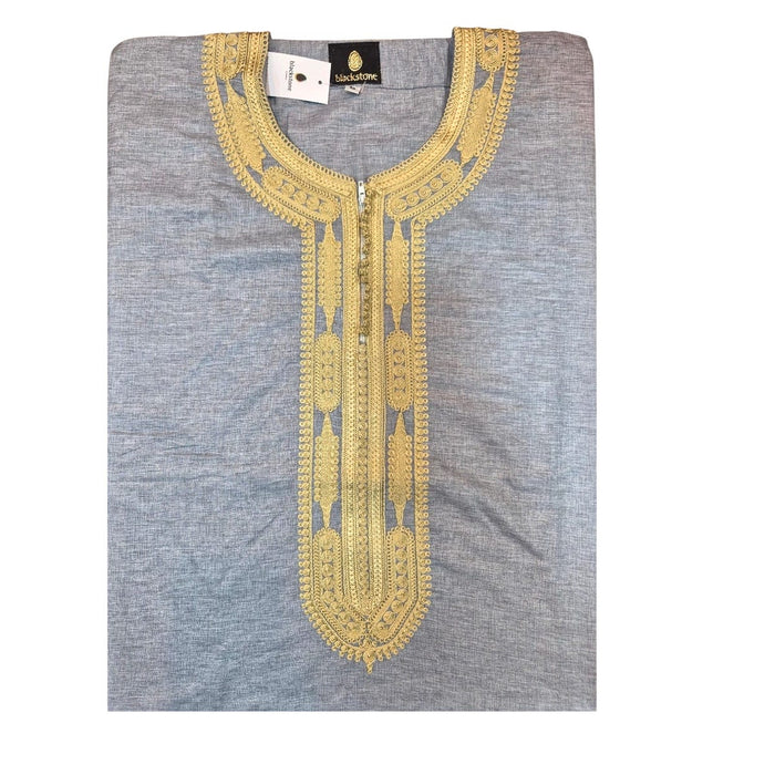 Premium Moroccan Long Sleeve Jubbah Grey/Gold