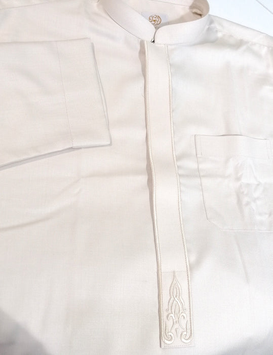Al Noor2 - Plain Embroidery Zip Thoub Beige