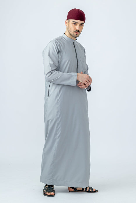 Al Noor Greek Pattern Zip Thoub - Sceptre Grey