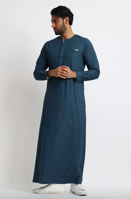 Al Noor Metal Cuff Omani Jubba - Teal Blue