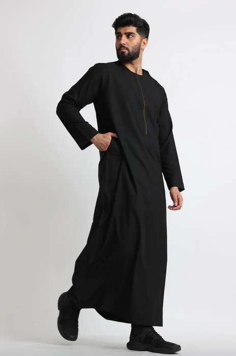 Piping Omani Jubba - Black
