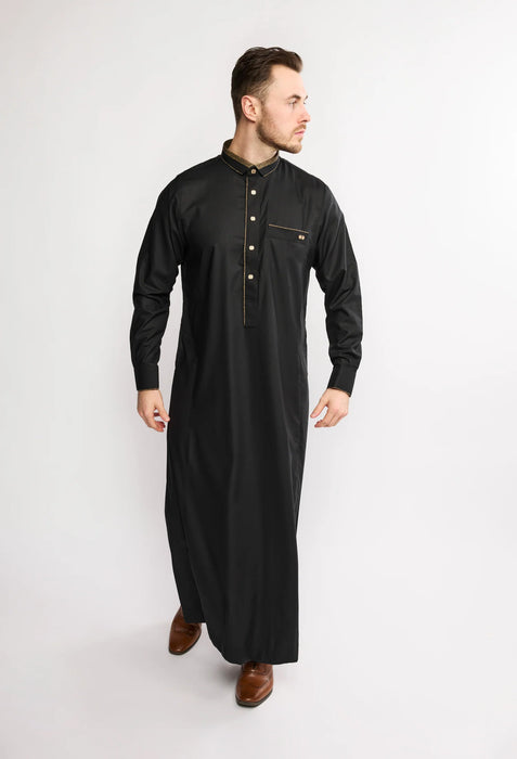 Al Noor R26 J2505 Black Eton Collar Paisley Thobe
