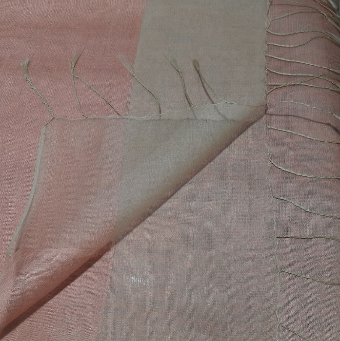 Silk Tassle scarf Salmon - Gold Border