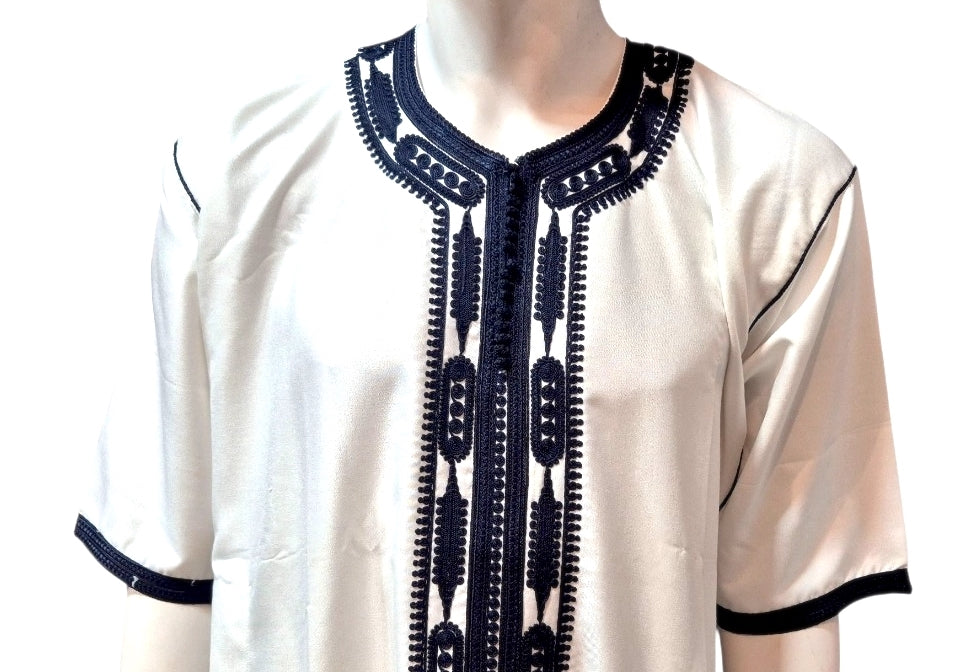 Premium Moroccan Jubbah White/Navy