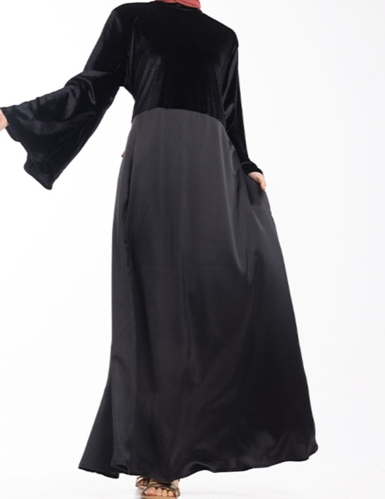 Flare Satin/Velvet Black Abaya