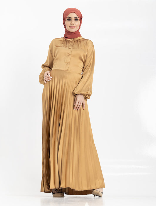 Satin Pleat Maxi Gold