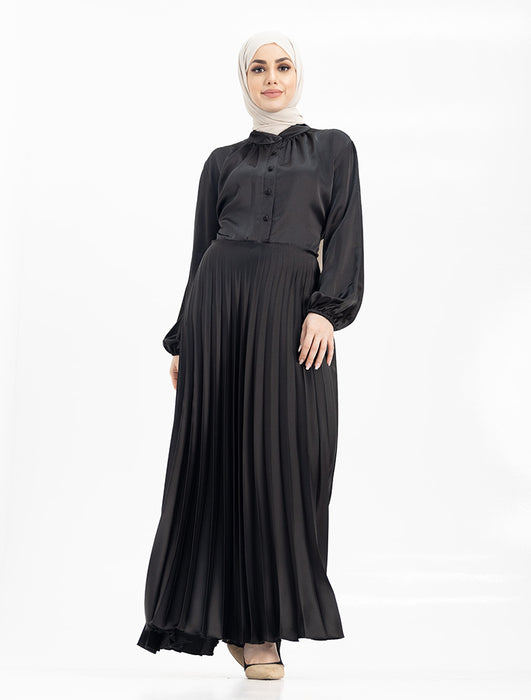 Satin Pleat Maxi Black