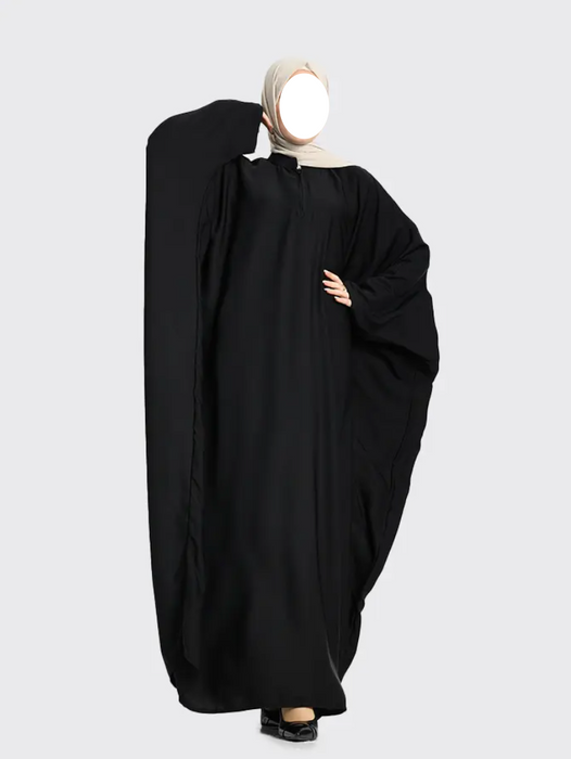 Zip Batwing Abaya Black