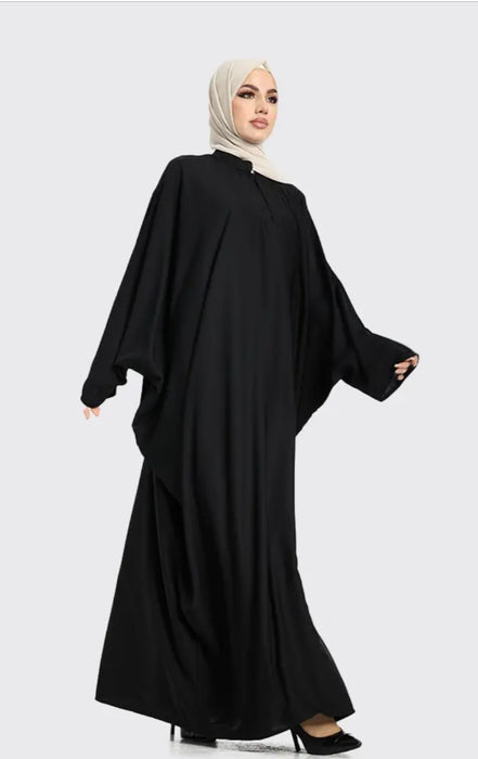 Zip Batwing Abaya Black