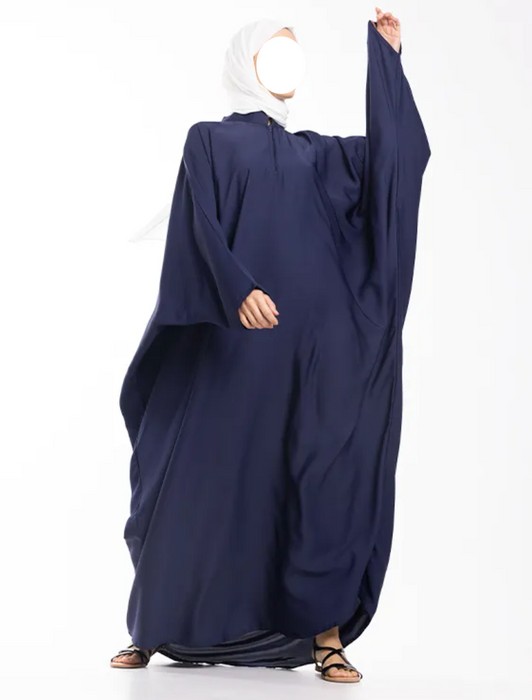 Zip Batwing Abaya Navy
