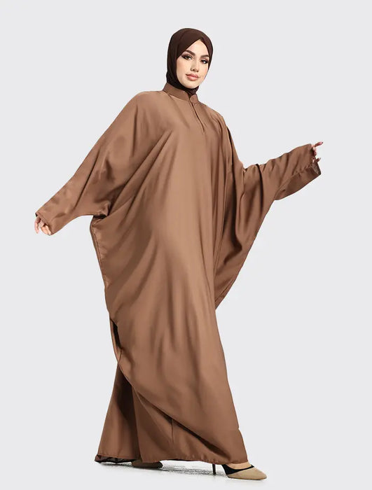 Zip Batwing Abaya Mocha