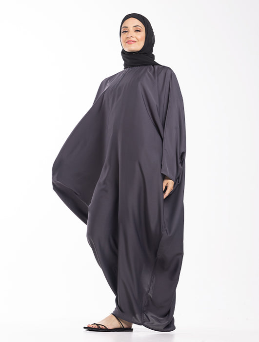 Zip Batwing Abaya Dark Grey