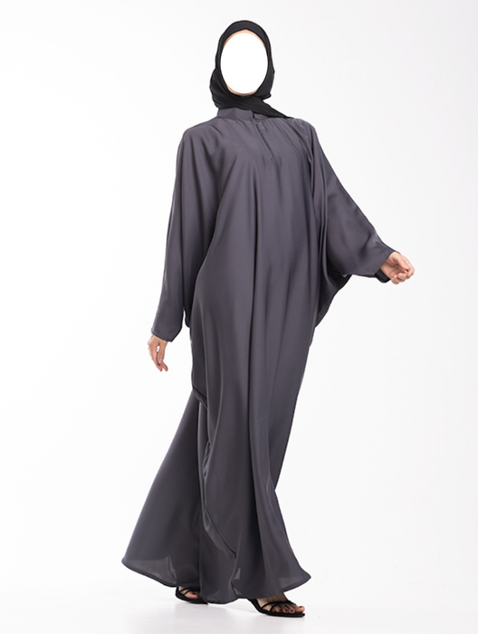 Zip Batwing Abaya Dark Grey