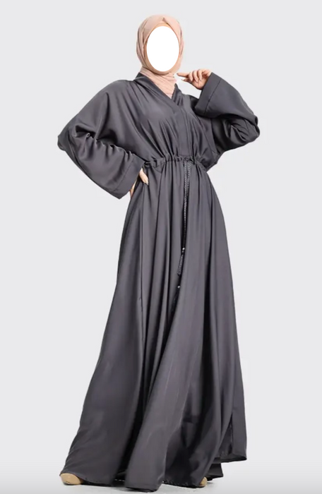 Flared Tassel  Abaya Grey