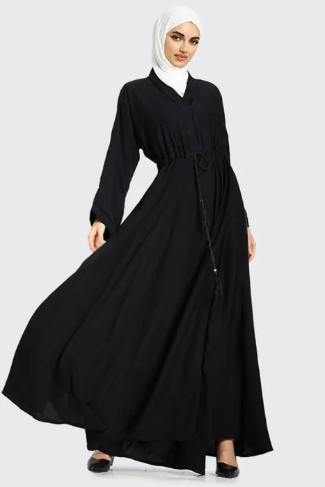 Zadi: Flared Tassel Abaya Black