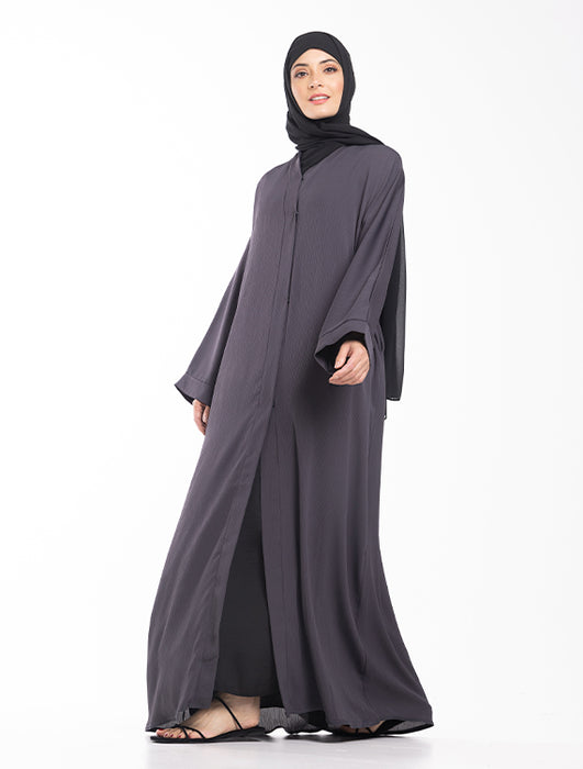 Crepe Open Abaya Grey