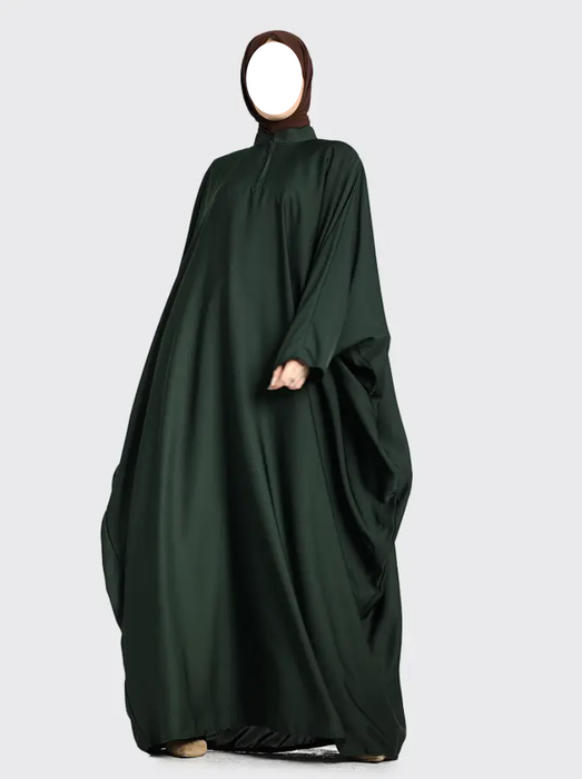 Zip Batwing Abaya Forest Green