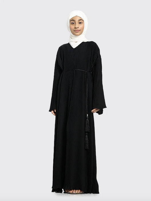 Children Pleated Abaya Black
