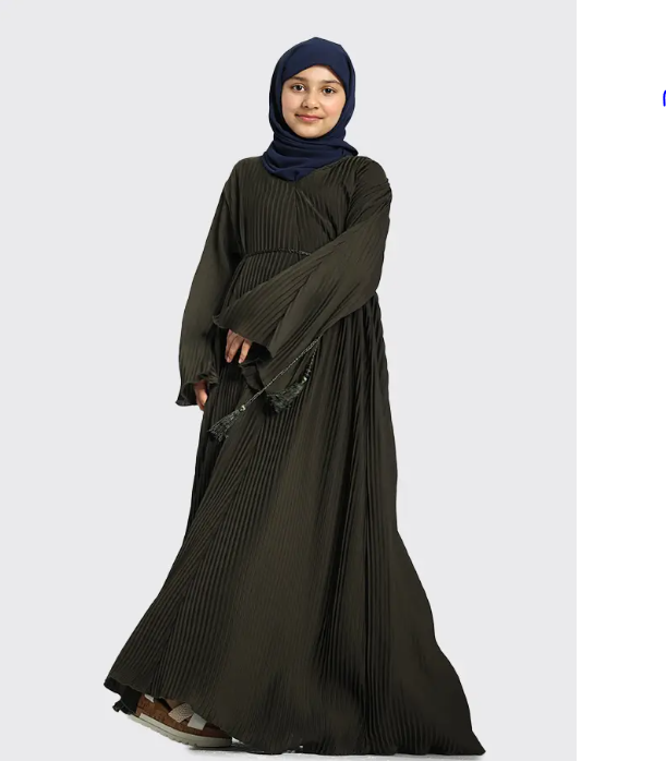 Children Pleated Abaya Khaki