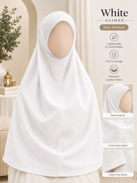Yusra: Premium Hijab Jersey Turlu White (Medium)