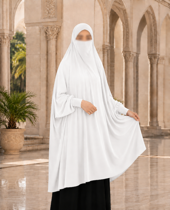7XL: Niqab Khimar With Sleeve White