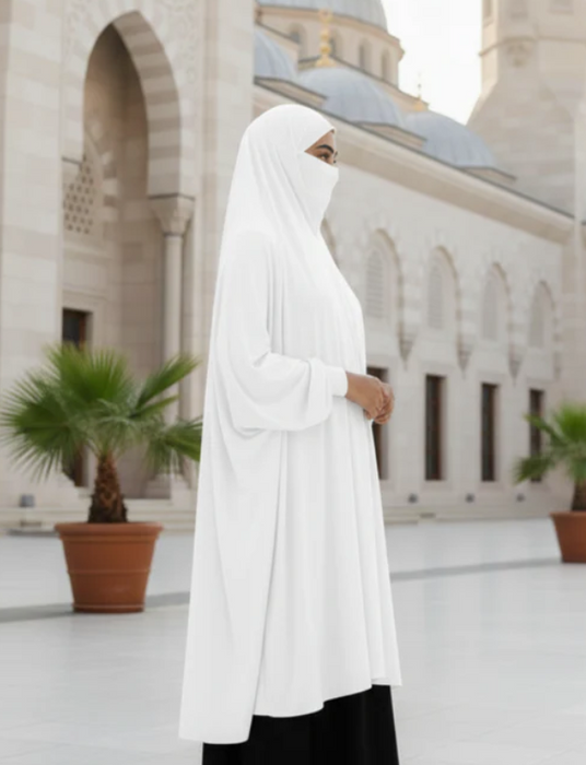 Yusra: Niqab Hijab With Sleeve White (7XL)