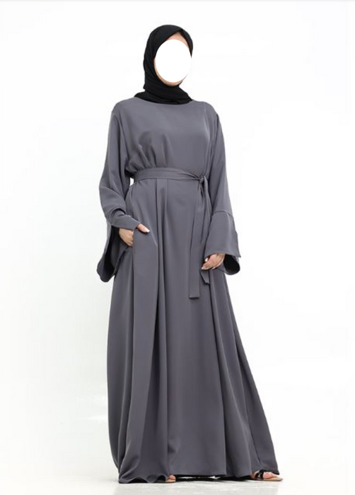 Split Cuff Plain Abaya Grey